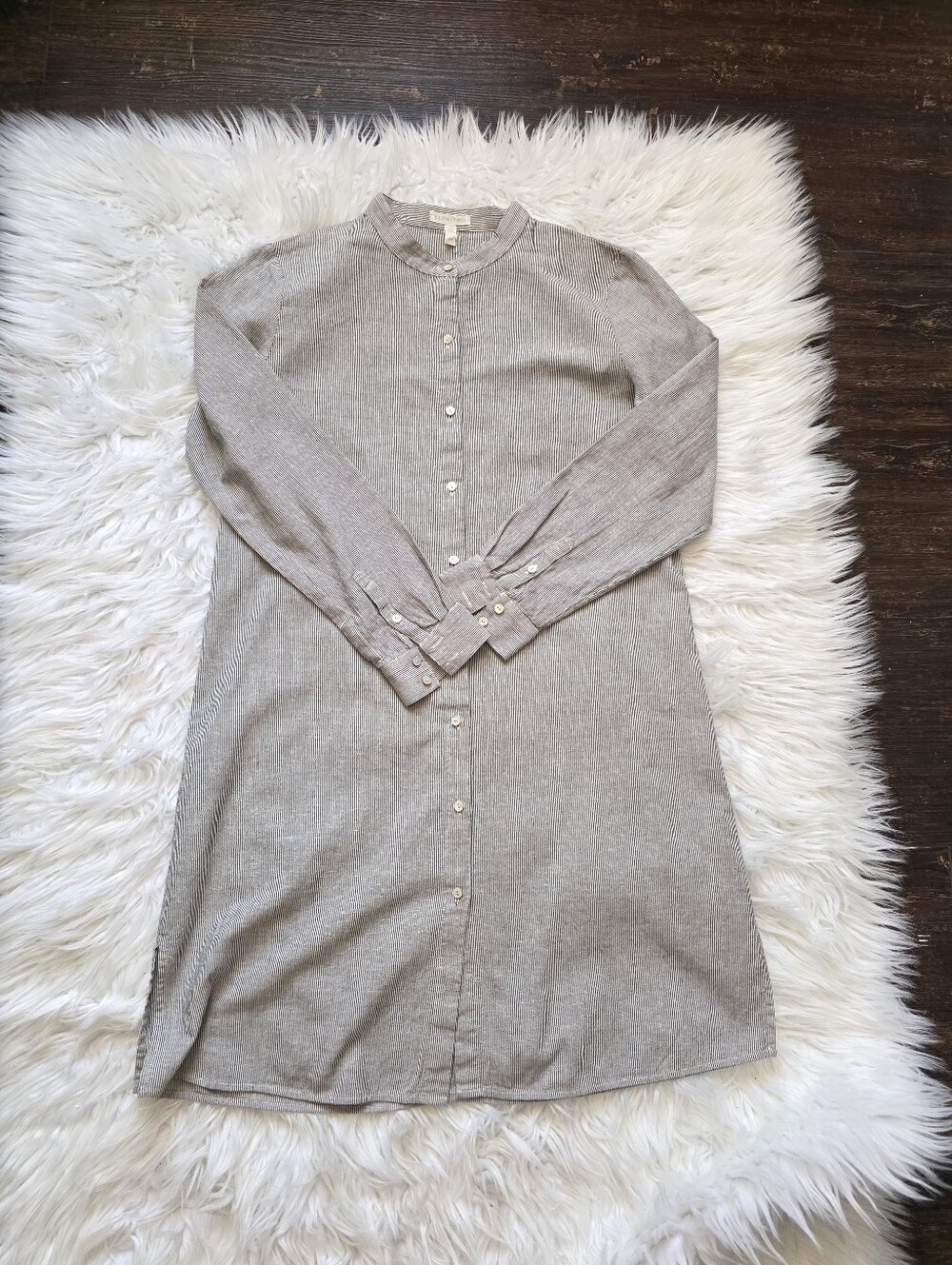 Eileen Fisher Organic Cotton  Gray Button-Front Mini Dress